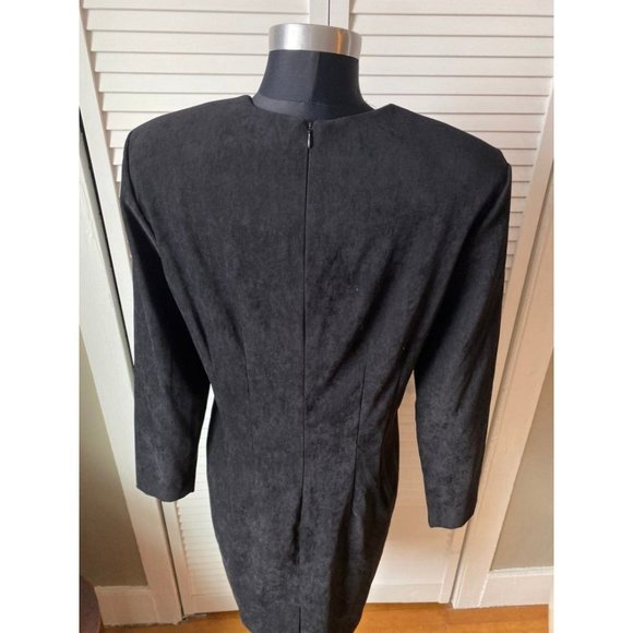 Vintage 1980s Suede-Look Long Sleeve Dress Shoulder Pads 10 - Picture 8 of 12
